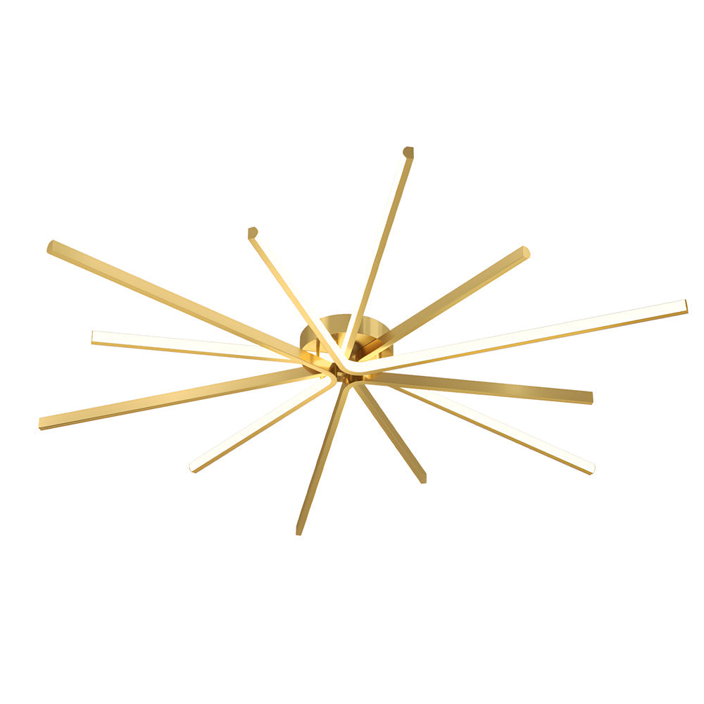 Modern 6 Light Copper Fireworks LED Semi Flush Mount Starburst Ceiling Light with 3 Step Dimming