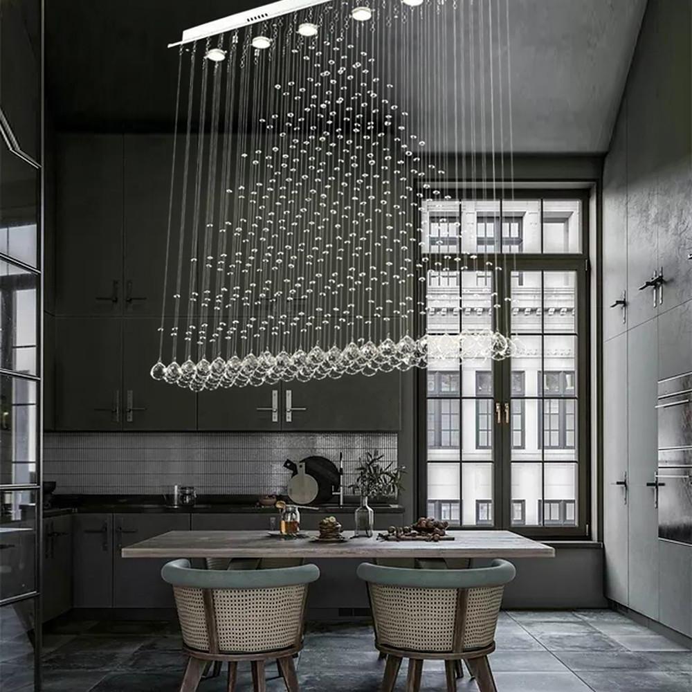 Modern 6 Light Crystal LED Flush Mount Chandelier for Dining Room and Bedroom