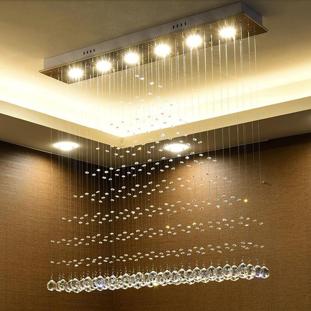 Modern 6 Light Crystal LED Flush Mount Chandelier for Dining Room and Bedroom