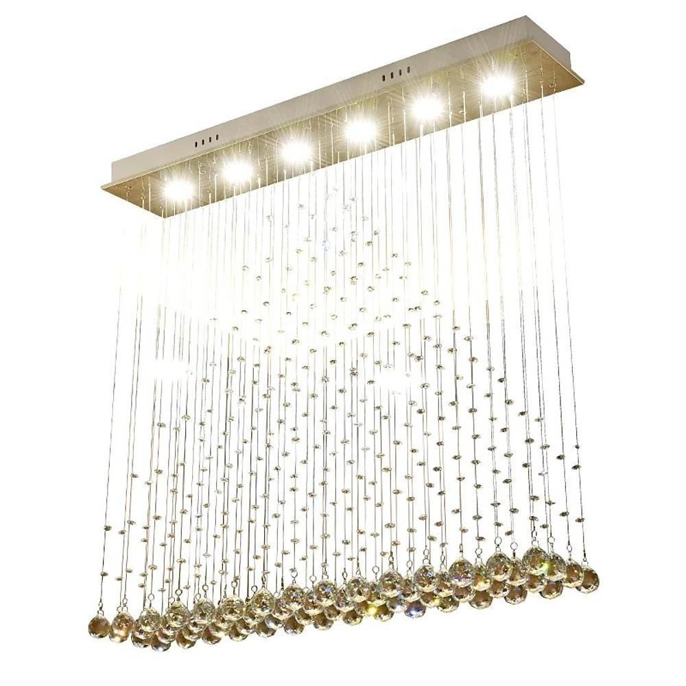 Modern 6 Light Crystal LED Flush Mount Chandelier for Dining Room and Bedroom