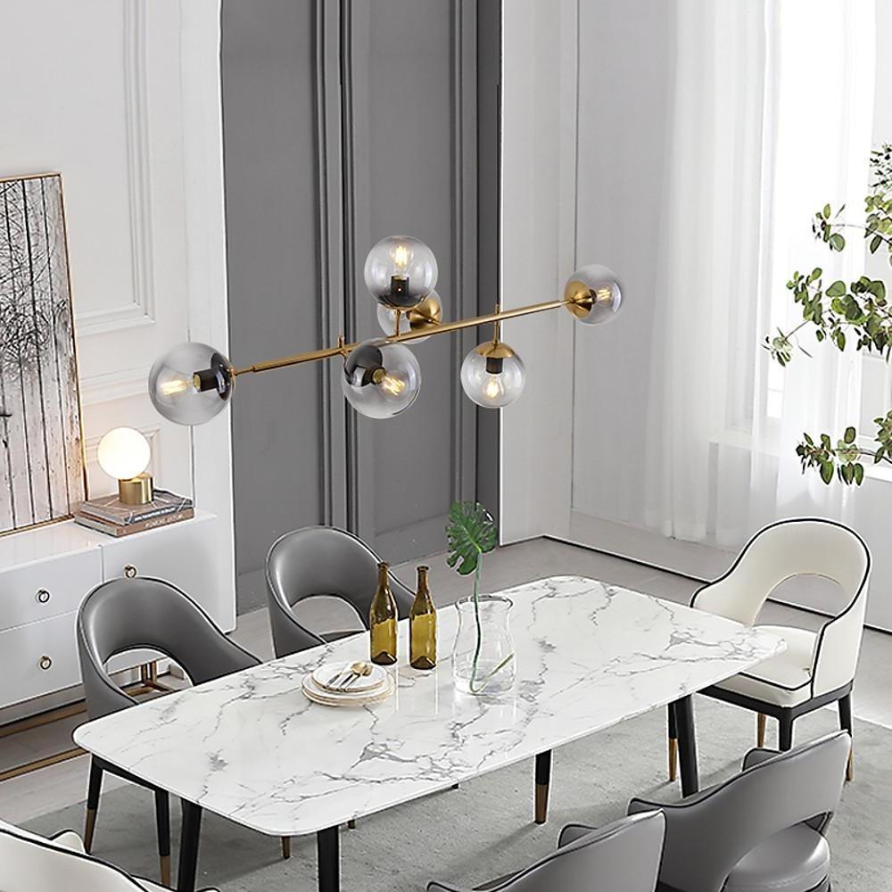 Modern 6 Light Glass Globe Chandelier Electroplated Metal Pendant Hanging Ceiling Lamp for Dining Room