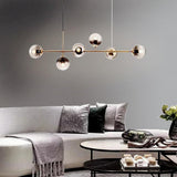 Modern 6 Light Glass Globe Chandelier Electroplated Metal Pendant Hanging Ceiling Lamp for Dining Room