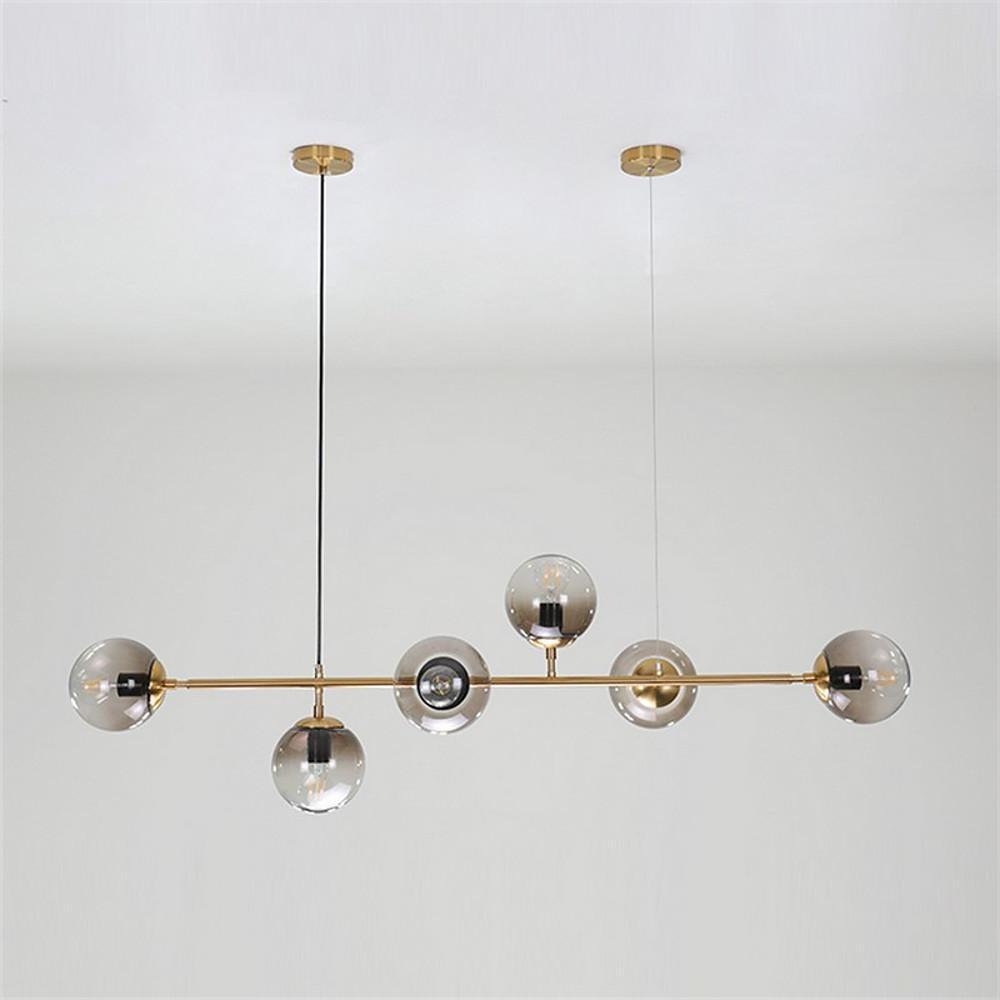 Modern 6 Light Glass Globe Chandelier Electroplated Metal Pendant Hanging Ceiling Lamp for Dining Room
