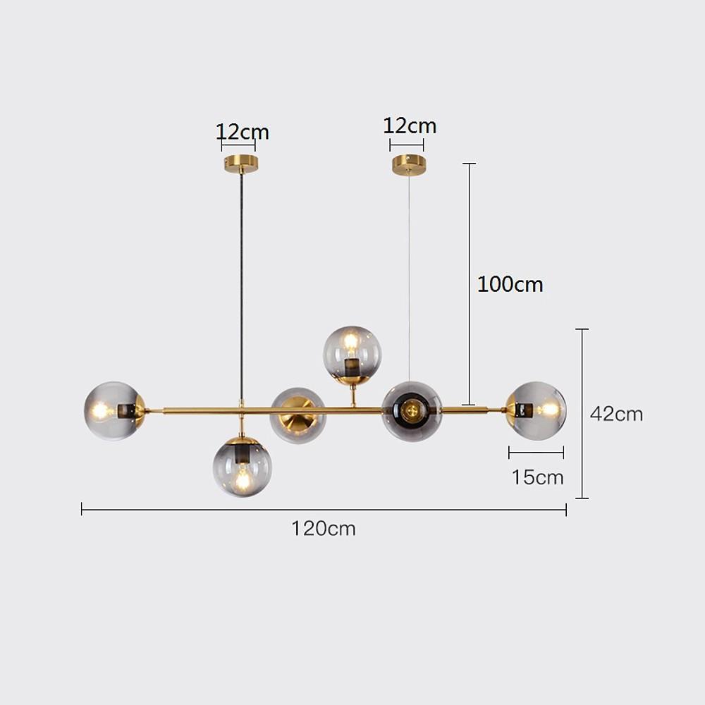 Modern 6 Light Glass Globe Chandelier Electroplated Metal Pendant Hanging Ceiling Lamp for Dining Room