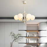 Modern 6 Light Glass Globe Chandelier in Beige French Style 20 Inch Pendant Lighting