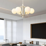 Modern 6 Light Glass Globe Chandelier in Beige French Style 20 Inch Pendant Lighting