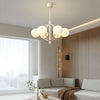 Modern 6 Light Glass Globe Chandelier in Beige French Style 20 Inch Pendant Lighting