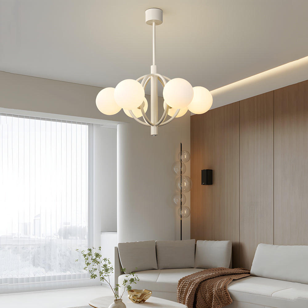 Modern 6 Light Glass Globe Chandelier in Beige French Style 20 Inch Pendant Lighting