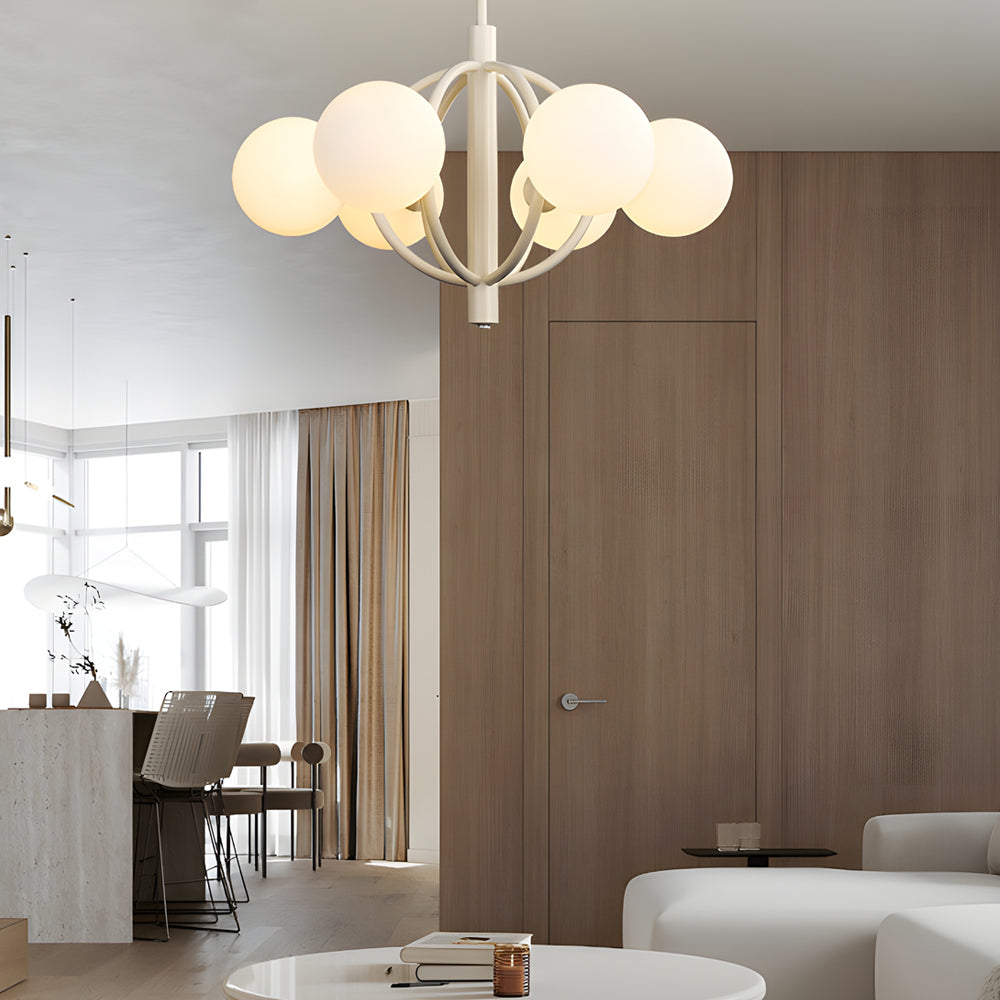 Modern 6 Light Glass Globe Chandelier in Beige French Style 20 Inch Pendant Lighting