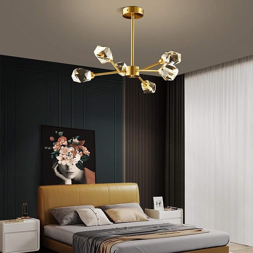 Modern 6 Light Gold Crystal LED Nordic Chandelier Electroplated Hanging Ceiling Lamp