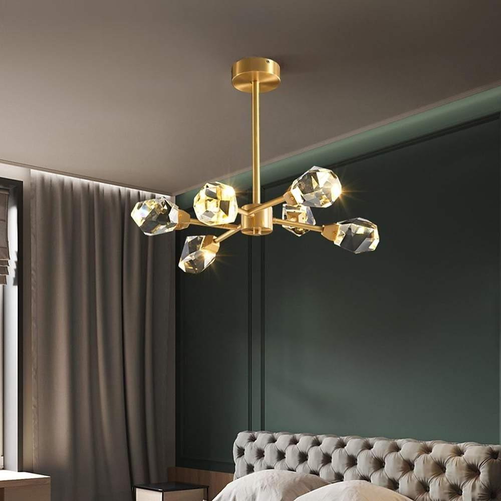 Modern 6 Light Gold Crystal LED Nordic Chandelier Electroplated Hanging Ceiling Lamp