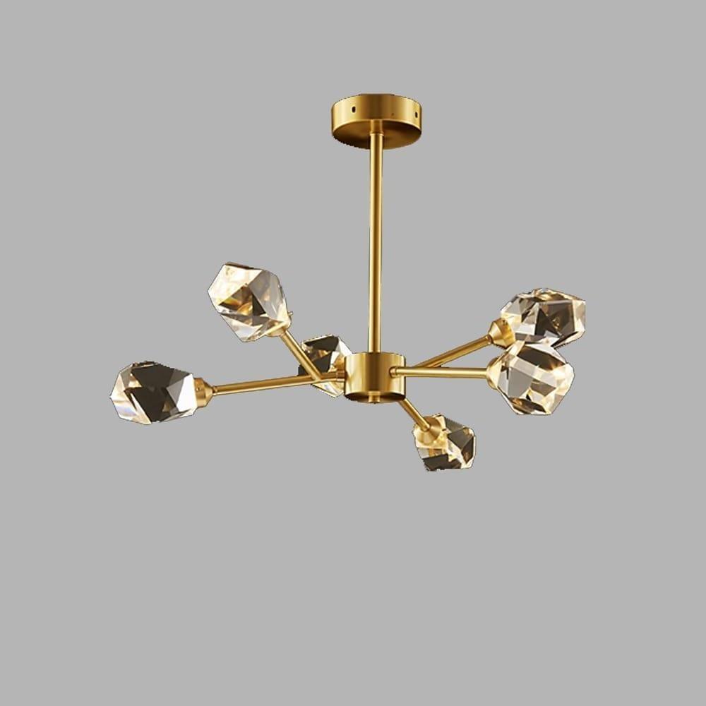 Modern 6 Light Gold Crystal LED Nordic Chandelier Electroplated Hanging Ceiling Lamp