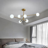 Modern 6 Light Gold Glass Globe Pendant Light Electroplated LED Ceiling Chandelier for Living Room