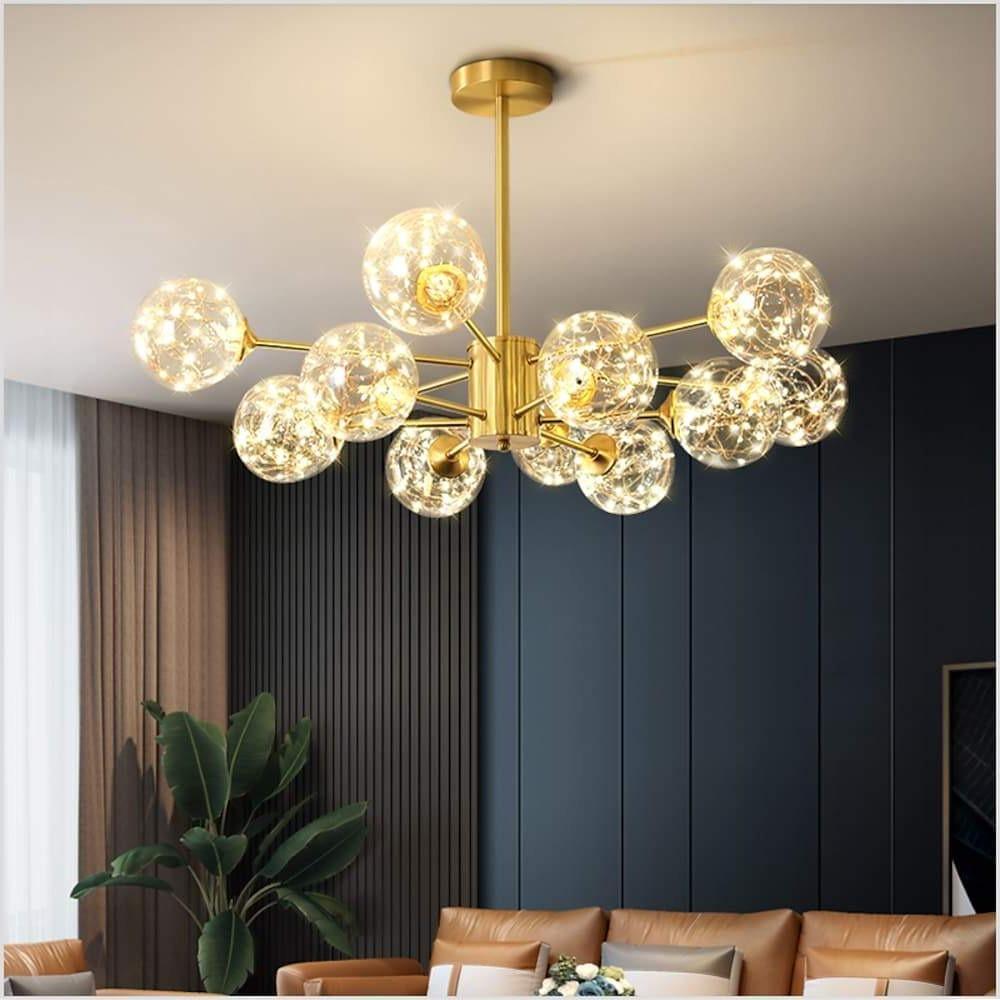 Modern 6 Light Gold LED Globe Chandelier Glass Pendant Light for Kitchen and Dining Room