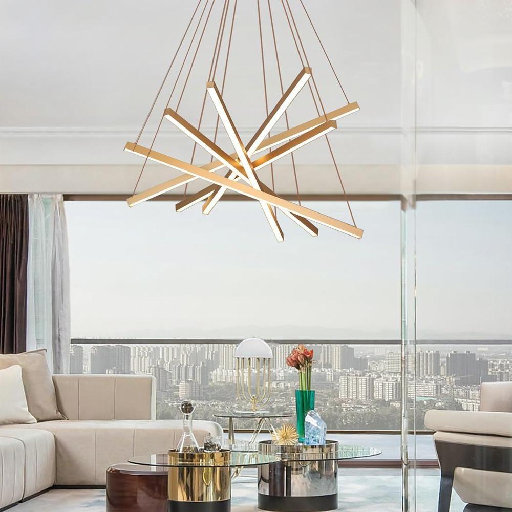 Modern 6 Light LED Cluster Pendant Chandelier with Multiple Sticks Design for Dining Room