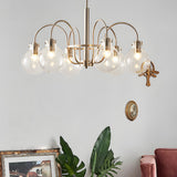 Modern 6 Light Nickel Chandelier with Clear Glass Globe Shades for Dining Room and Living Room