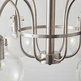 Modern 6 Light Nickel Chandelier with Clear Glass Globe Shades for Dining Room and Living Room