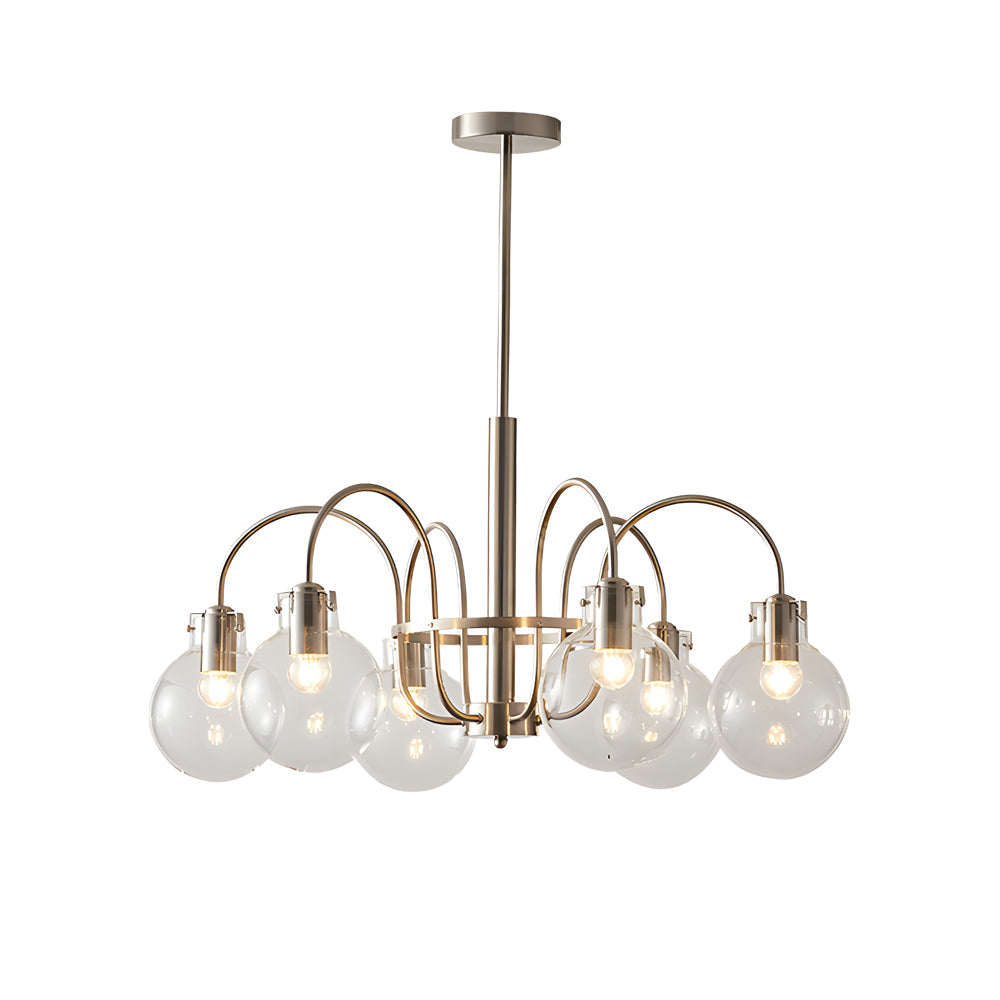Modern 6 Light Nickel Chandelier with Clear Glass Globe Shades for Dining Room and Living Room