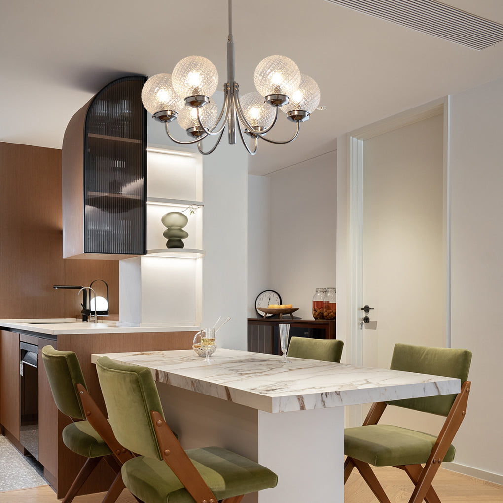 Modern 6 Light Planet Glass Ball Chandelier Chrome Postmodern Hanging Pendant Light