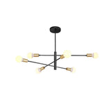 Modern 6 Light Sputnik Chandelier with Glass Globe Orbs Black and Gold Mid Century Pendant Light