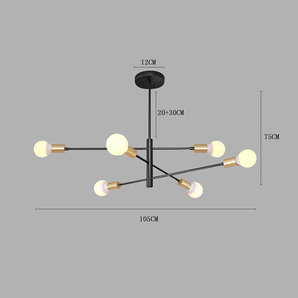 Modern 6 Light Sputnik Chandelier with Glass Globe Orbs Black and Gold Mid Century Pendant Light