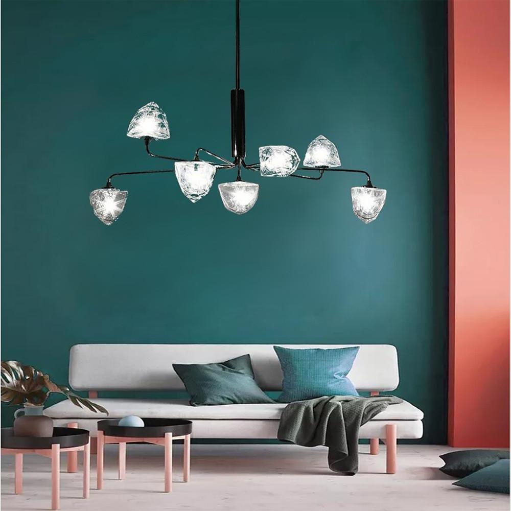 Modern 7 Light Mini Sputnik Chandelier with Glass Shades for Elegant Living Room Lighting