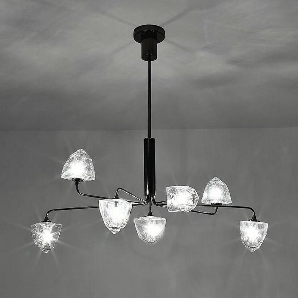 Modern 7 Light Mini Sputnik Chandelier with Glass Shades for Elegant Living Room Lighting