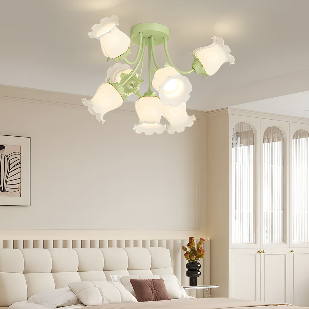 Modern 7 Light White Floral Glass Petal Ceiling Fixture with 3 Color Step Dimming