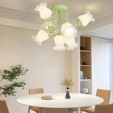 Modern 7 Light White Floral Glass Petal Ceiling Fixture with 3 Color Step Dimming
