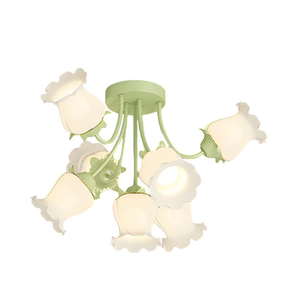 Modern 7 Light White Floral Glass Petal Ceiling Fixture with 3 Color Step Dimming