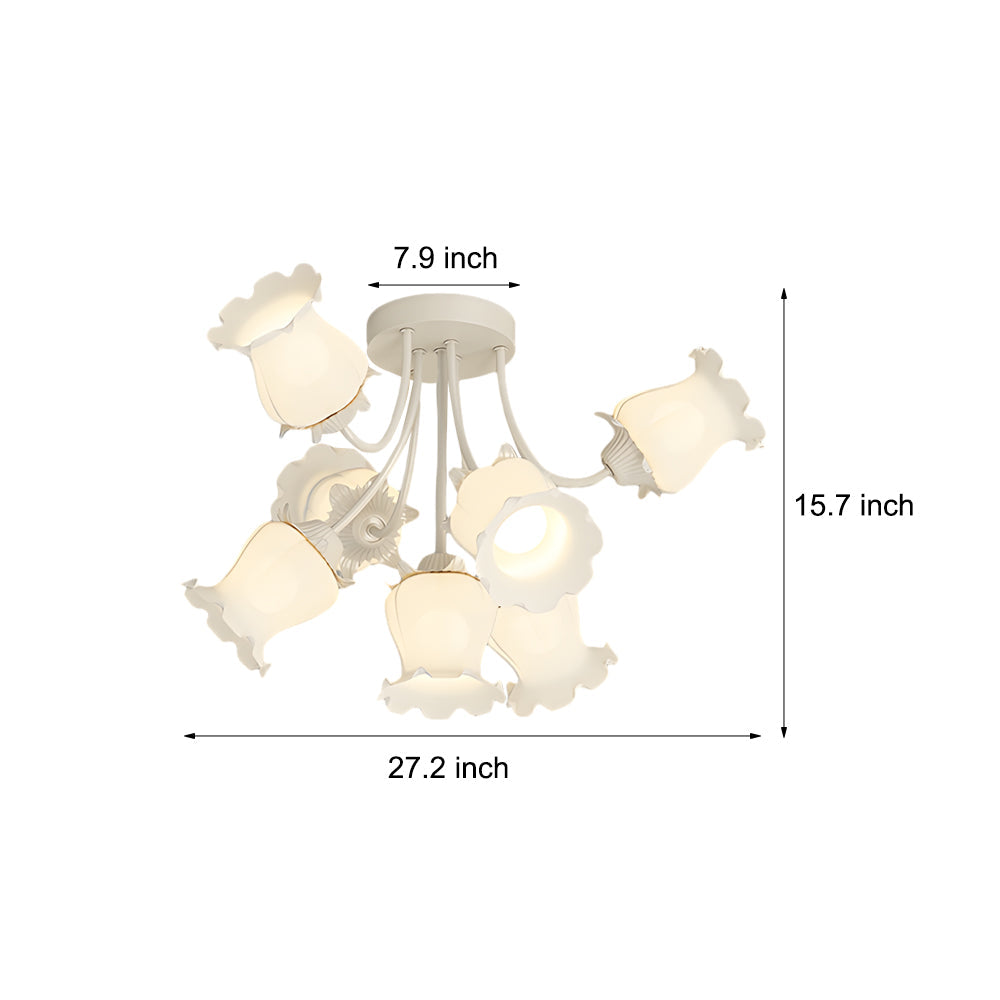 Modern 7 Light White Floral Glass Petal Ceiling Fixture with 3 Color Step Dimming