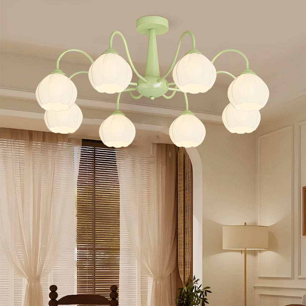 Modern 8 Light Bell Orchid Flower Glass Ceiling Fixture with Three Step Dimming