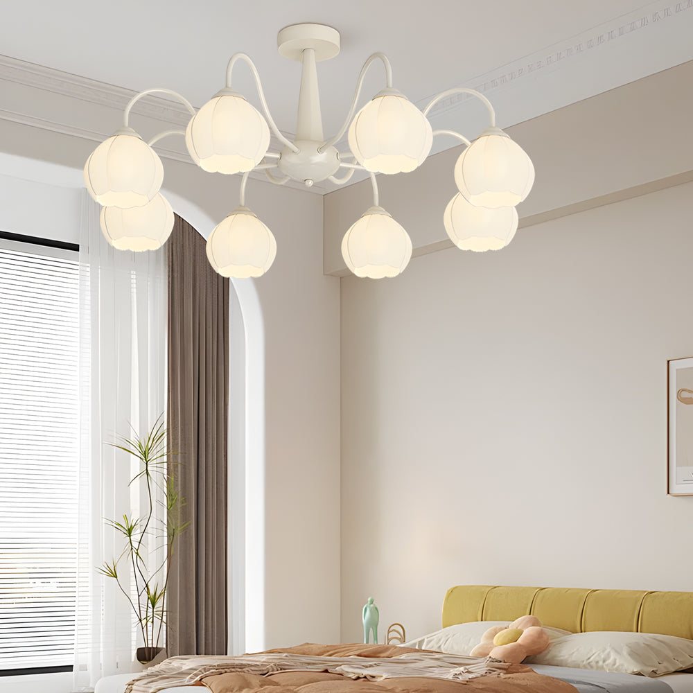 Modern 8 Light Bell Orchid Flower Glass Ceiling Fixture with Three Step Dimming