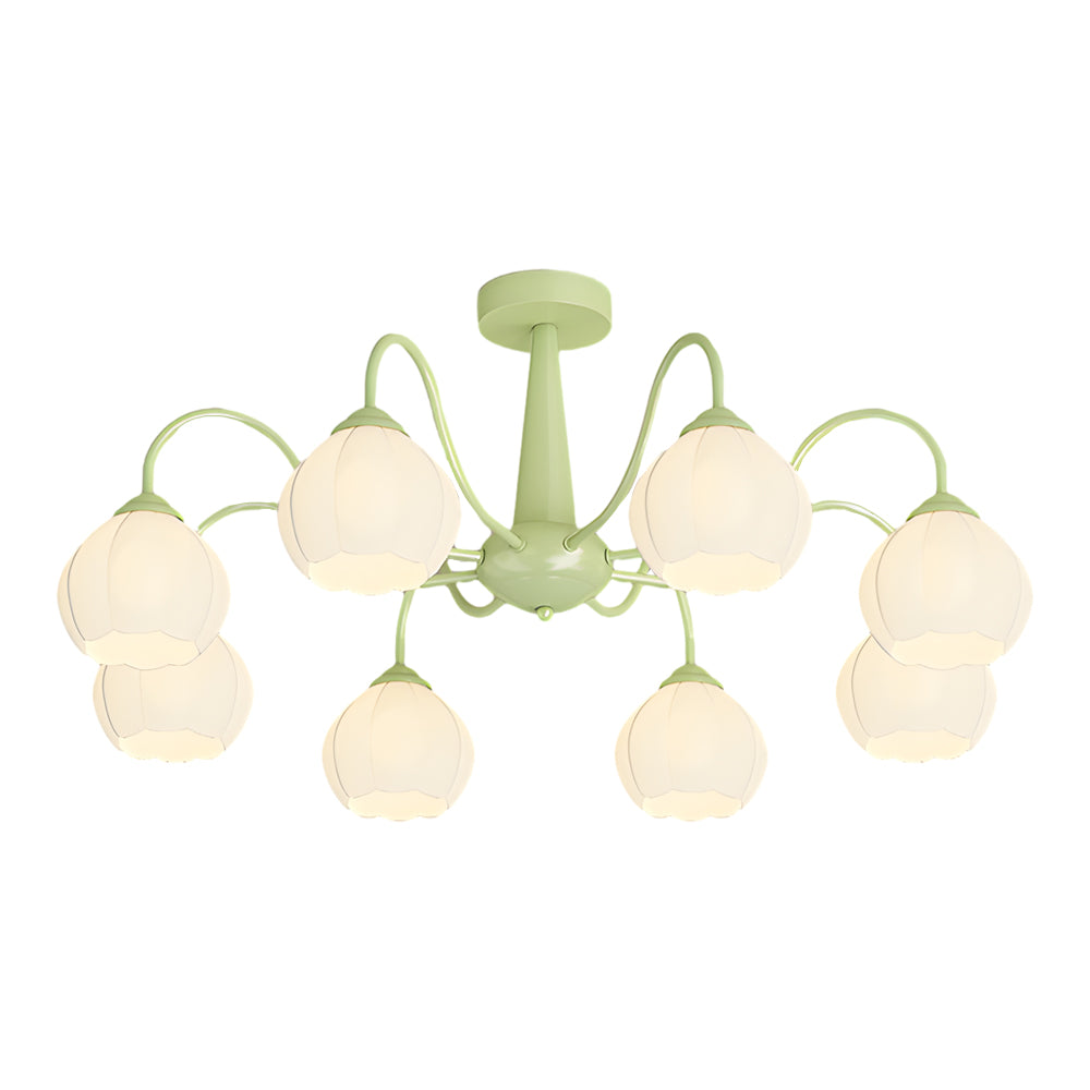 Modern 8 Light Bell Orchid Flower Glass Ceiling Fixture with Three Step Dimming
