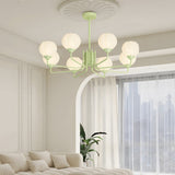 Modern 8 Light Bell Orchid Glass Flower Chandelier with Three Step Dimming and Green Finish