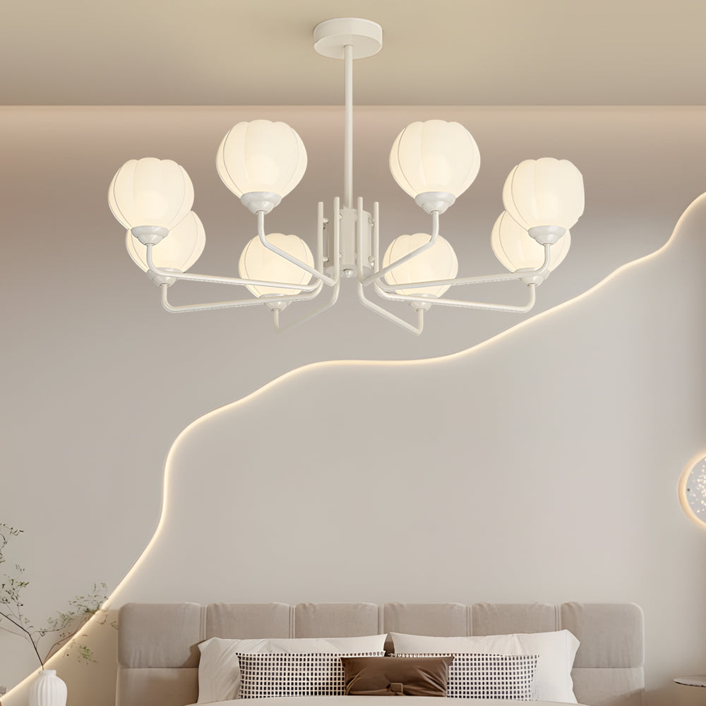 Modern 8 Light Bell Orchid Glass Flower Chandelier with Three Step Dimming and Green Finish