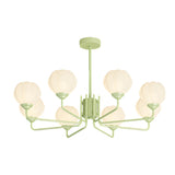 Modern 8 Light Bell Orchid Glass Flower Chandelier with Three Step Dimming and Green Finish