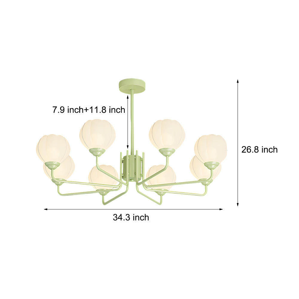 Modern 8 Light Bell Orchid Glass Flower Chandelier with Three Step Dimming and Green Finish