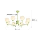 Modern 8 Light Bell Orchid Glass Flower Chandelier with Three Step Dimming and Green Finish
