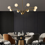 Modern 8 Light Crystal Globe Chandelier in Brushed Copper for Living and Dining Room