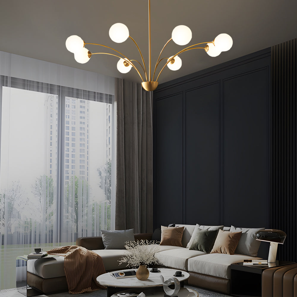 Modern 8 Light Crystal Globe Chandelier in Brushed Copper for Living and Dining Room