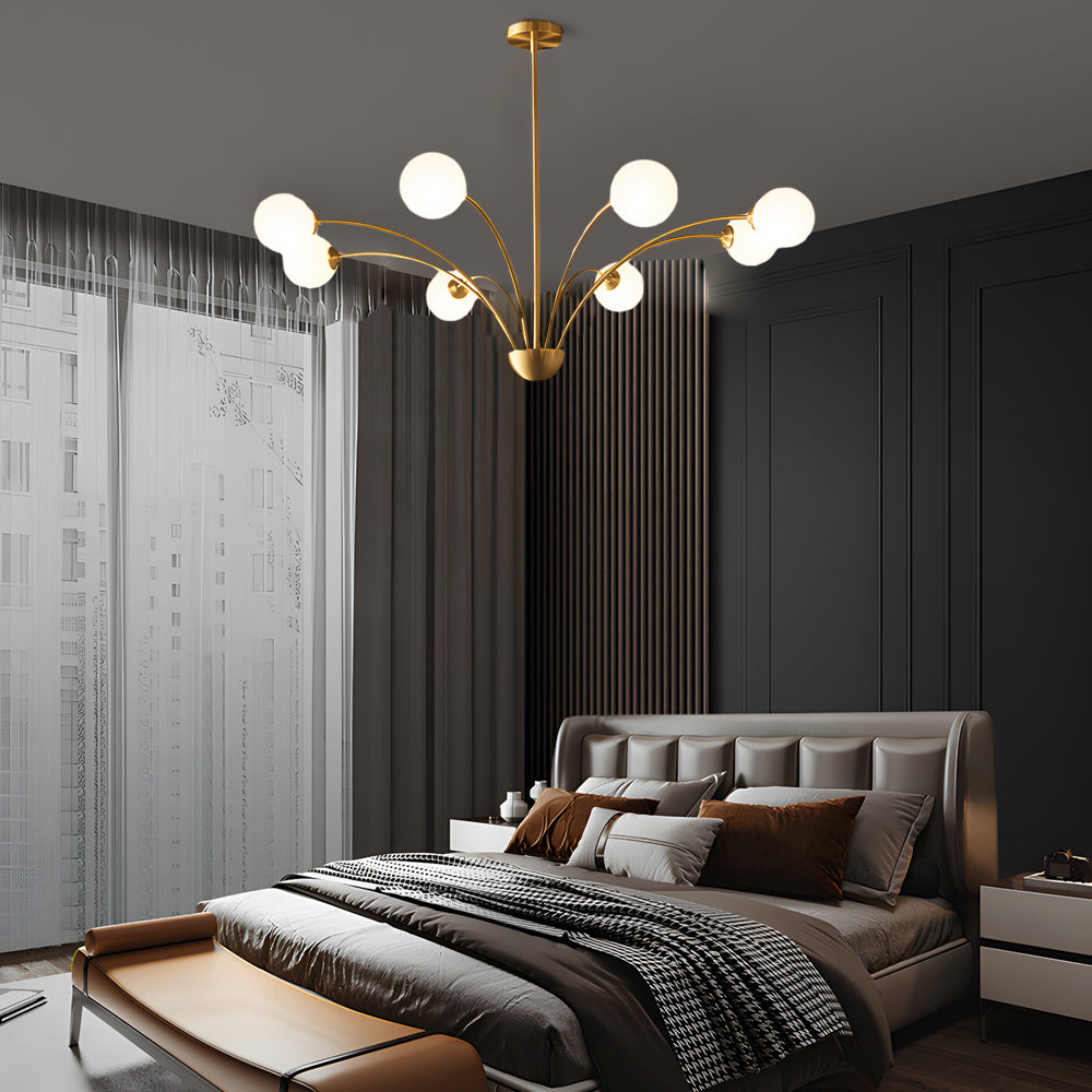 Modern 8 Light Crystal Globe Chandelier in Brushed Copper for Living and Dining Room