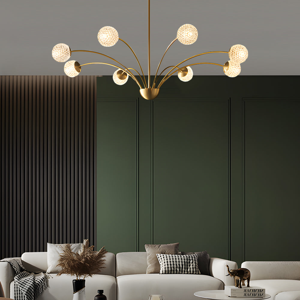 Modern 8 Light Crystal Globe Chandelier in Brushed Copper for Living and Dining Room