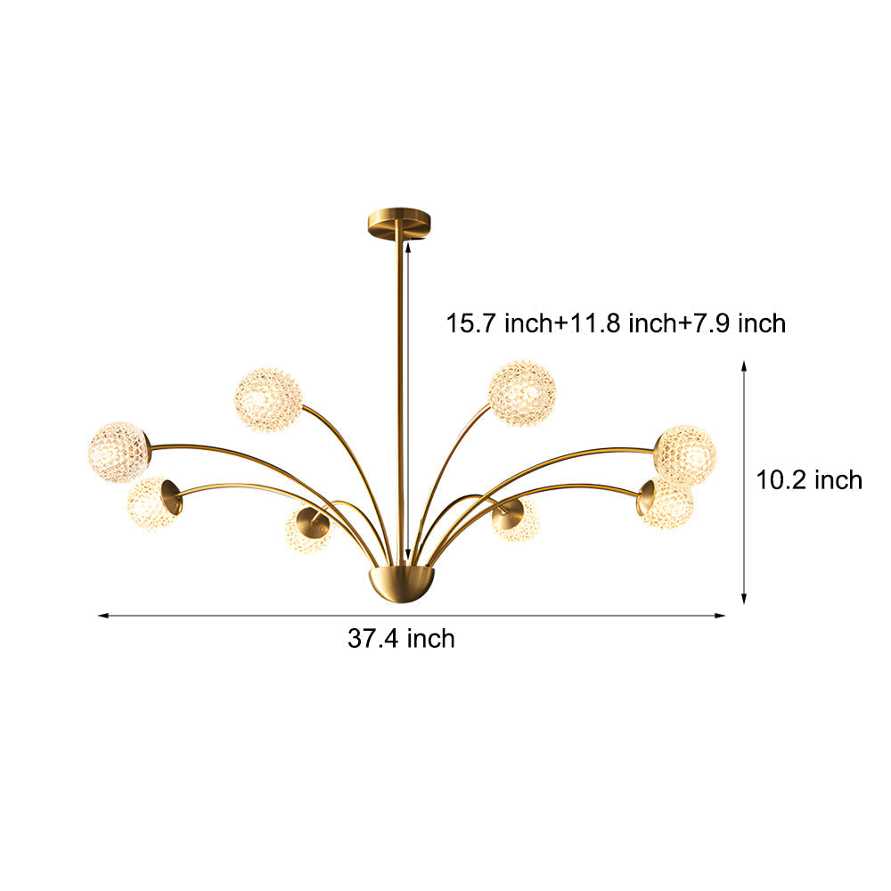 Modern 8 Light Crystal Globe Chandelier in Brushed Copper for Living and Dining Room