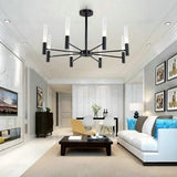 Modern 8 Light LED Candlestick Chandelier Electroplated Gold and Black Ceiling Hanging Light Fixture