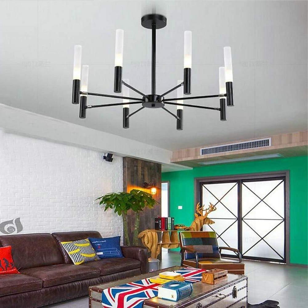 Modern 8 Light LED Candlestick Chandelier Electroplated Gold and Black Ceiling Hanging Light Fixture