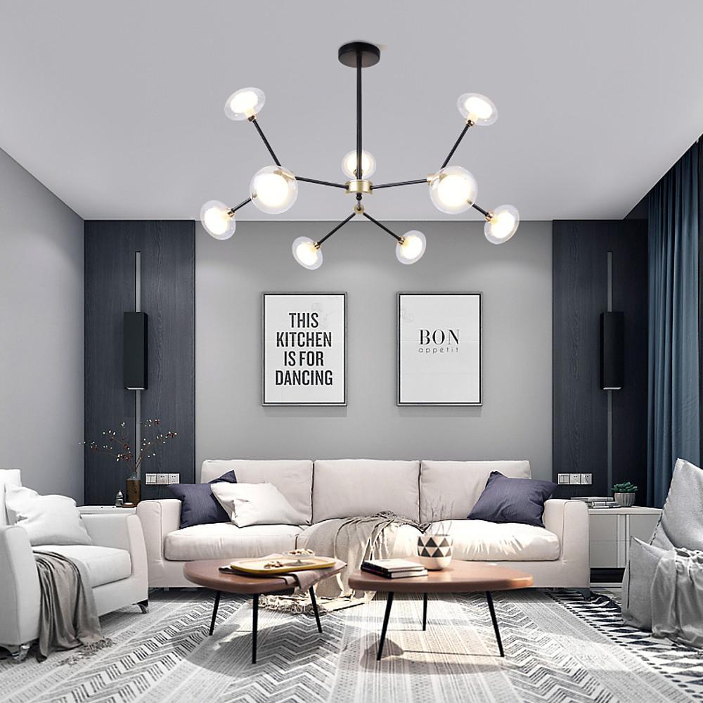 Modern 9 Light Glass Sputnik Chandelier Nordic LED Hanging Ceiling Light Fixture for Living Room and Dining Room
