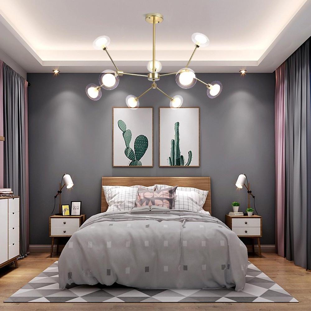 Modern 9 Light Glass Sputnik Chandelier Nordic LED Hanging Ceiling Light Fixture for Living Room and Dining Room