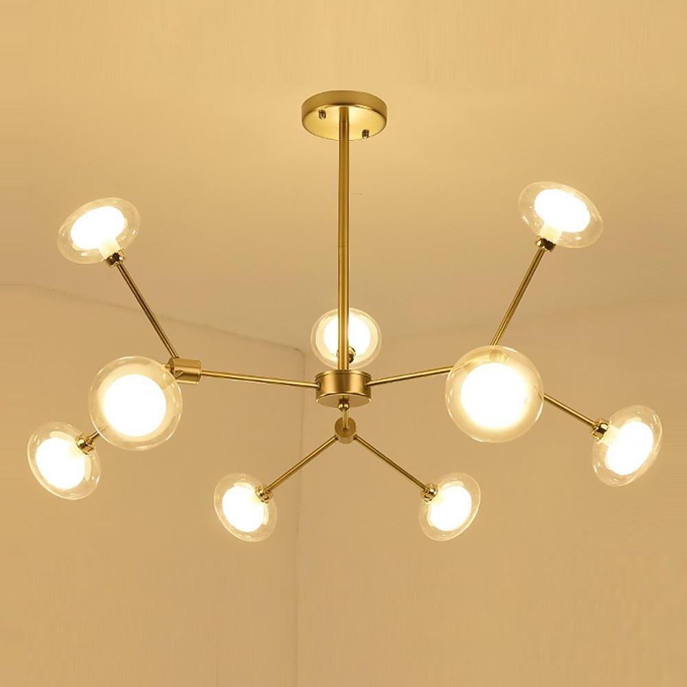 Modern 9 Light Glass Sputnik Chandelier Nordic LED Hanging Ceiling Light Fixture for Living Room and Dining Room