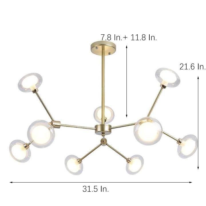 Modern 9 Light Glass Sputnik Chandelier Nordic LED Hanging Ceiling Light Fixture for Living Room and Dining Room
